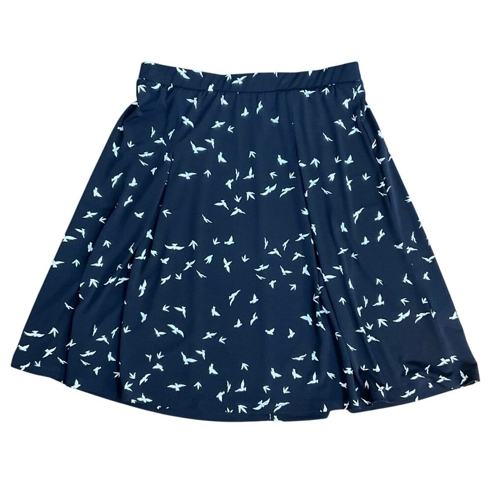 Gilli Navy Bird Print A Line Skirt Womens Medium Pull On Coastal Cottagecore - Picture 2 of 7